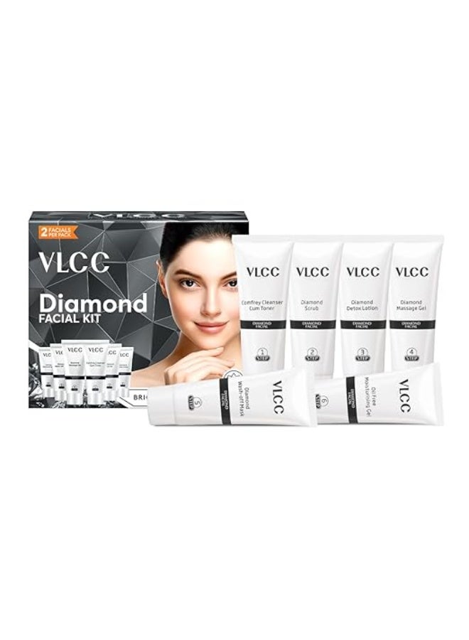 VLCC Diamond Facial Kit - 60g | Skin purifying with Parlour Glow | Improves Elasticity, Brightens and Lightens Patchy Damaged Skin | With Colloidal Diamond, Jojoba Oil, Olive Oil & Aloe Vera. - Image 3